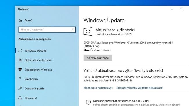 Služba Windows Update ve Windows 10