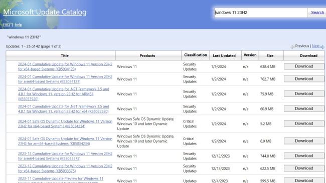 Webový katalog Microsoftu pro stažení aktualizací