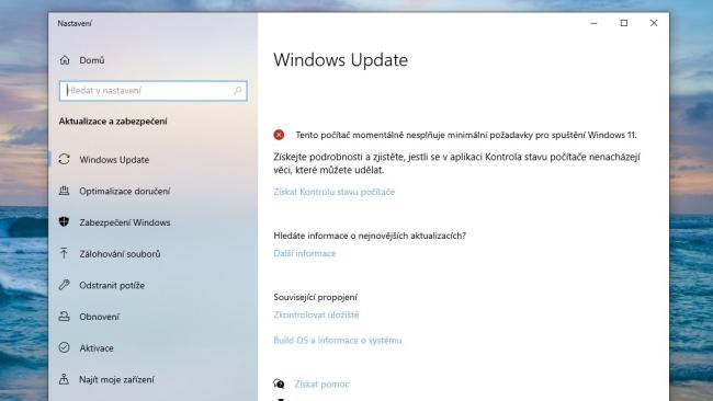 Okno služby Windows Update