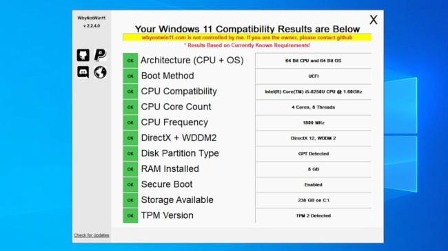 Nástroj WhyNotWin11 pro zjištění kompatibility PC s Windows 11