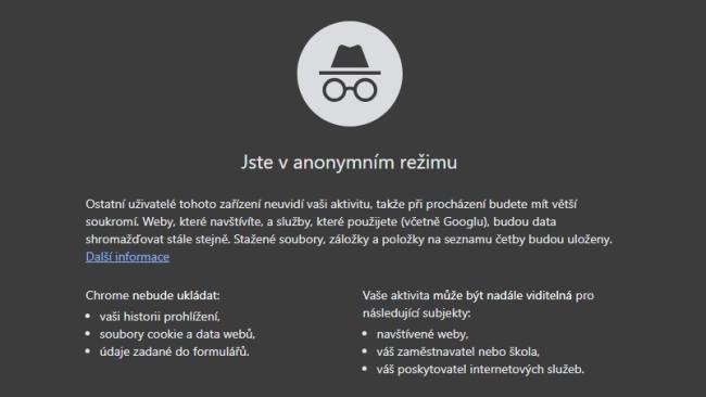 Anonymní režim prohlížeče Chrome