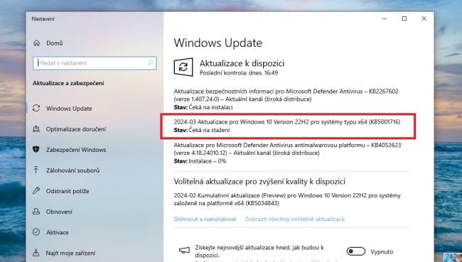 Služba Windows Update ve Windows 10
