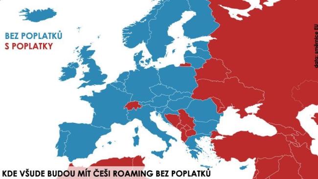 Mapa roamingu v Evropě