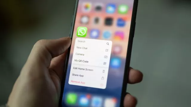 Uživatel drží v ruce smartphone s WhatsApp ikonou na obrazovce