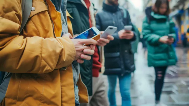 Lidé na ulici se smartphony v rukou