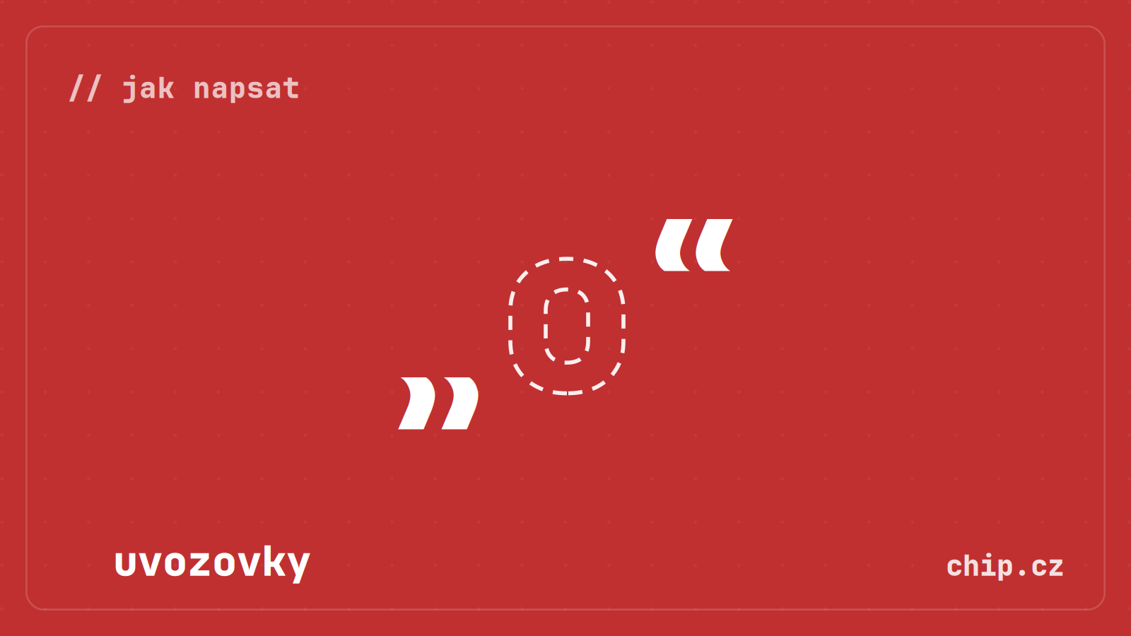 Symbol uvozovek na červeném pozadí.