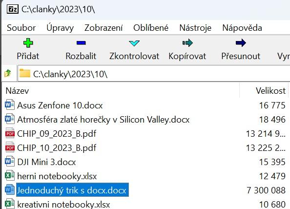 Rozhraní aplikace 7-Zip