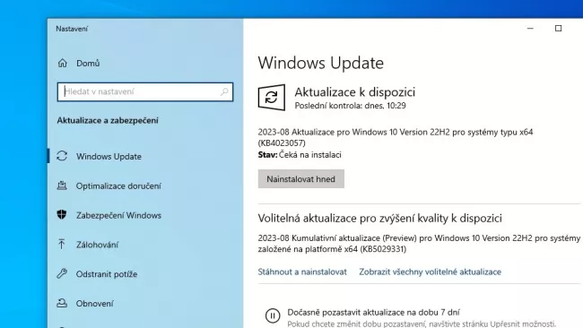 Služba Windows Update ve Windows 10