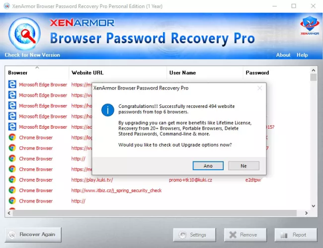 Obrazovka z programu XenArmor