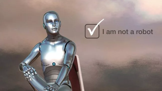 Robot sedící na lavici