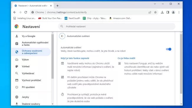 Nastavení Chrome ve verzi 117