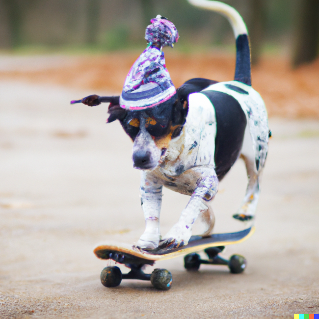 Pes na skateboardu