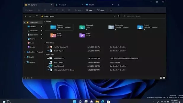 Průzkumník souborů ve Windows v tmavém režimu zobrazení