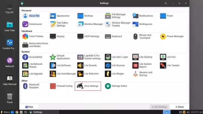 Programová výbava Linuxu Lite na pracovní ploše
