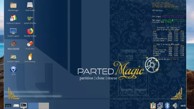 PartedMagic pracovní plocha systému