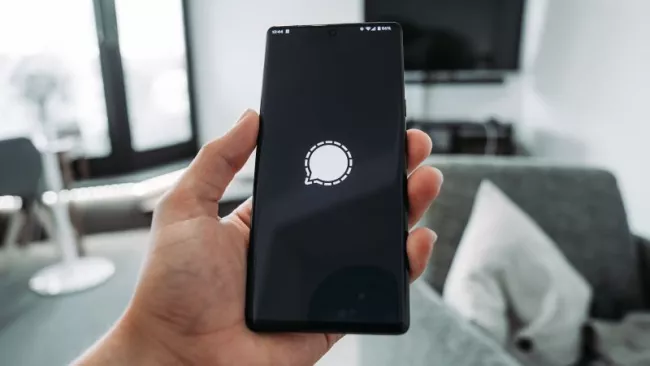 Smartphone s logem Signal na displeji