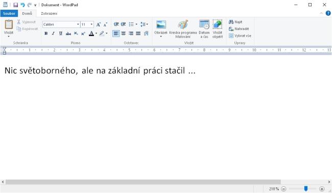 Snímek obrazovky s WordPadem ve Windows