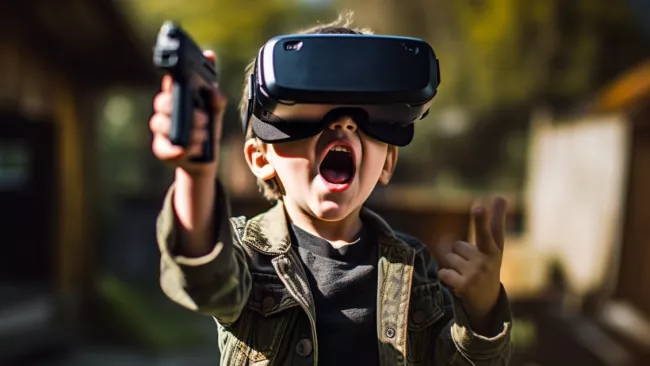 Malý chlapec s pistolí v ruce