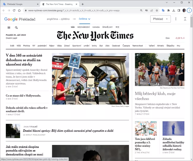 Webová stránka NYT