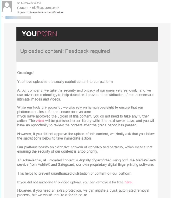 Podvodný e-mail YouPorn