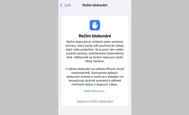 Režim blokování na iPhonu 