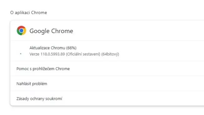 Instalace aktualizace prohlížeče Chrome