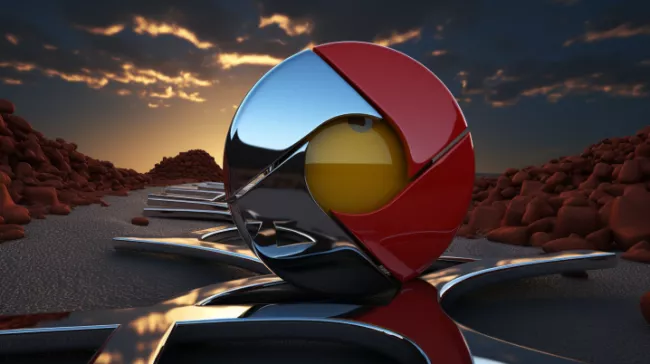 Logo Google Chrome na rozpracované silnici