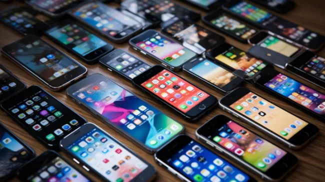 Mnoho typů mobilů na stole