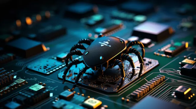 Černý brouk na procesoru počítačové desky