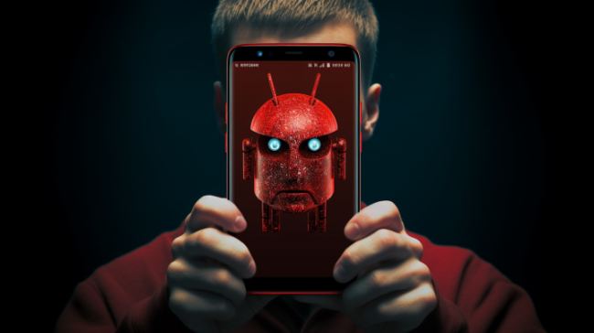 Zle vyhlížející symbol Androidu na displeji smartphonu