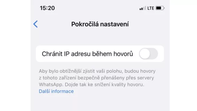 Nastavení ochrany IP adresy WhatsAppu na iPhonu