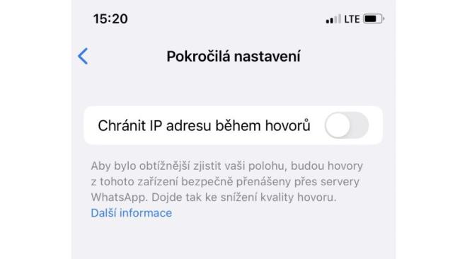 Nastavení ochrany IP adresy WhatsAppu na iPhonu