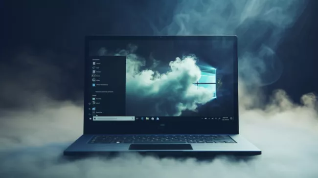 Laptop s Windows se pomalu ztrácí v mlze