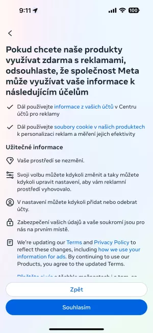 Facebook screenshot s předplatným