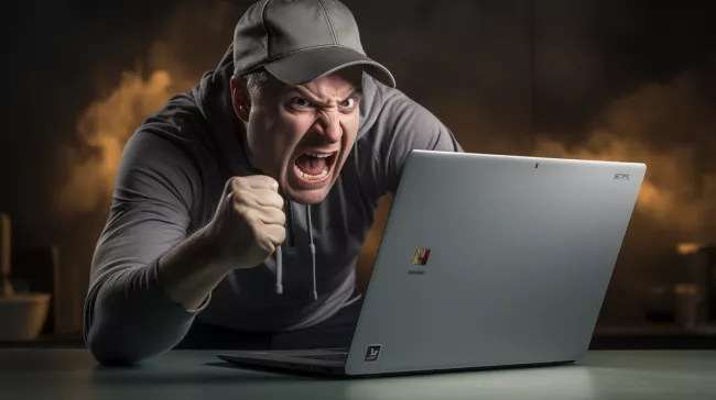 Naštvaný uživatel u laptopu