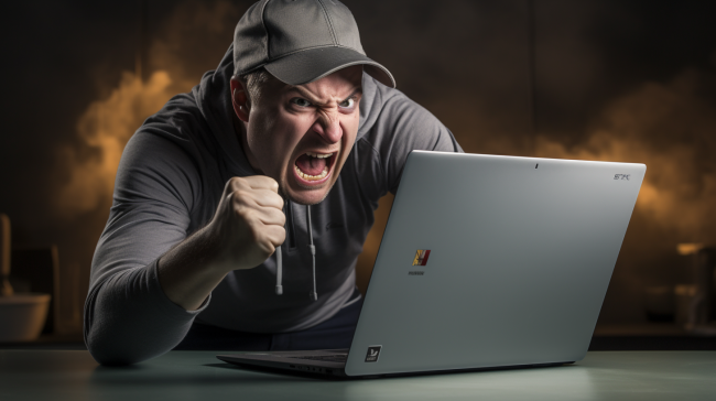 Naštvaný uživatel u laptopu
