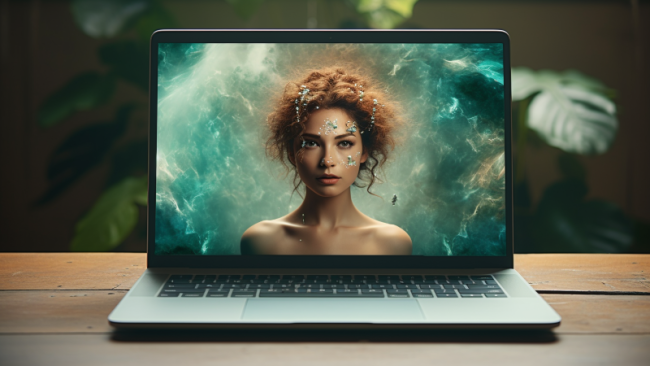 Dívka na obrazovce laptopu