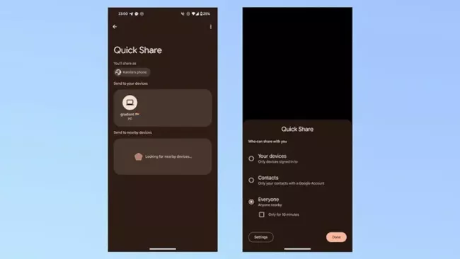 Funkce Quick Share na androidových smartphonech