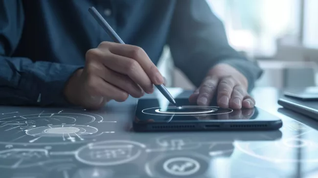 Uživatel kreslí perem kruh na displeji smartphonu