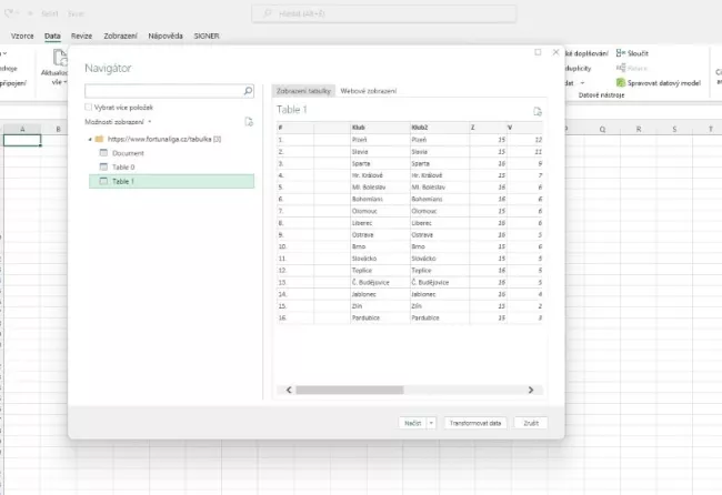 Nastavení navigace v Excelu