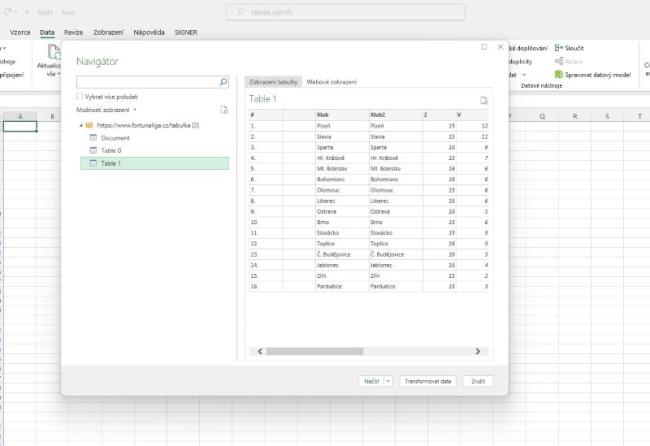 Nastavení navigace v Excelu