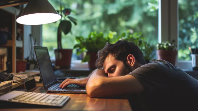 Unavený uživatel u laptopu