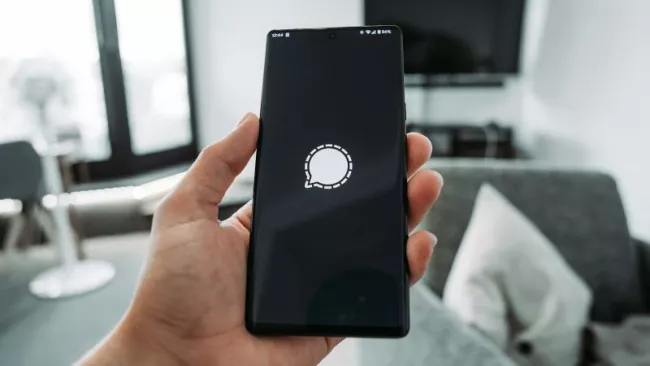 Logo komunikátoru Signal na displeji smartphonu