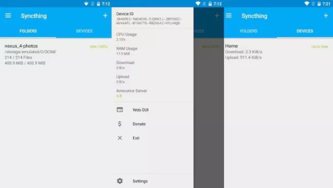 Prostředí mobilní aplikace Syncthing