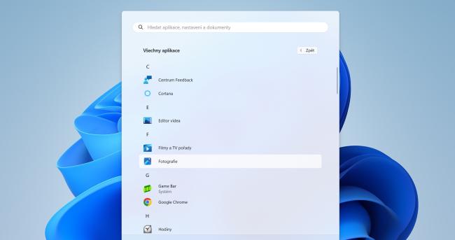 Windows 11, nabídka tlačítka Start