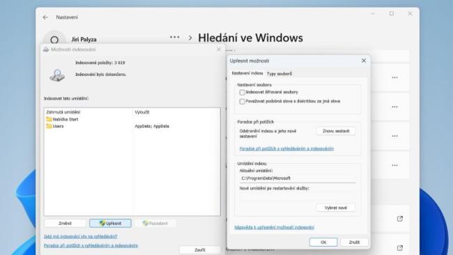 Detaily nastavení indexu vyhledávání Windows 11