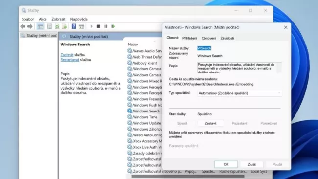 Deaktivace indexu Windows
