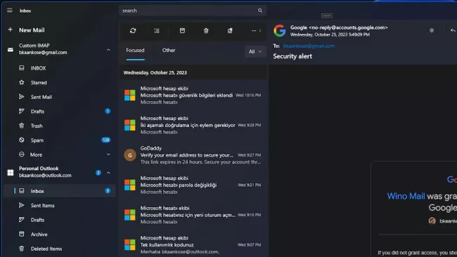 Aplikace Wino Mail pro práci s elektronickou poštou