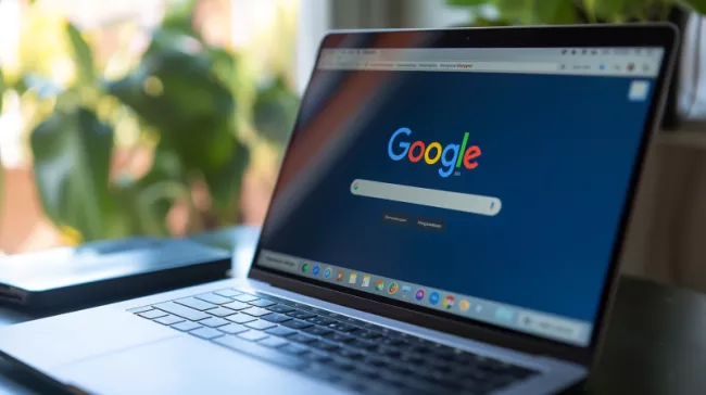 Logo Google na displeji laptopu