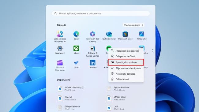 Spuštění programu s právy správce ve Windows 11